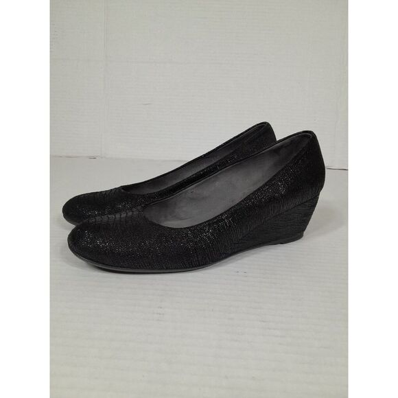 Stuart‎ Weitzman Black Textured Fabric Ballet Wedge Women Sz 7.5 - Picture 1 of 15